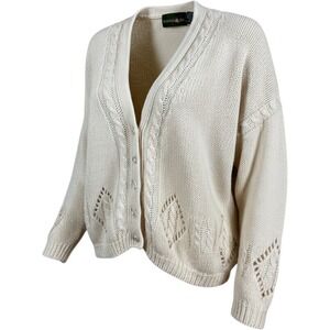 Outback Red Womens Vintage S Cream Cable Knit Pointelle Open Weave Cardigan 80s